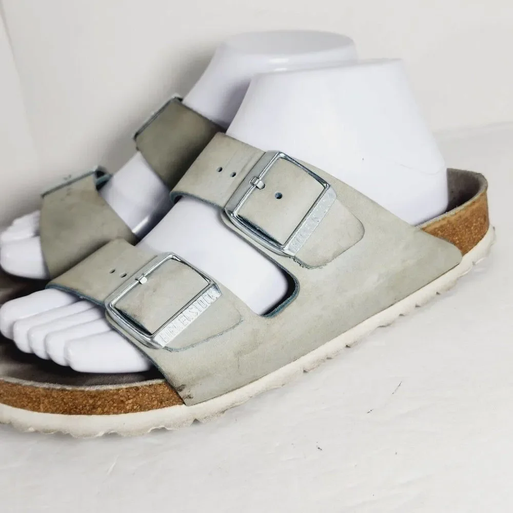 BIRKENSTOCK Women's Arizona Nubuck Leather Light Blue SoftFB Sandals EU38 US7_2